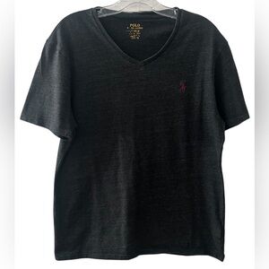 POLO RALPH LAUREN Gray V-Neck T-Shirt with Maroon Pony Logo Boys XL 18-20